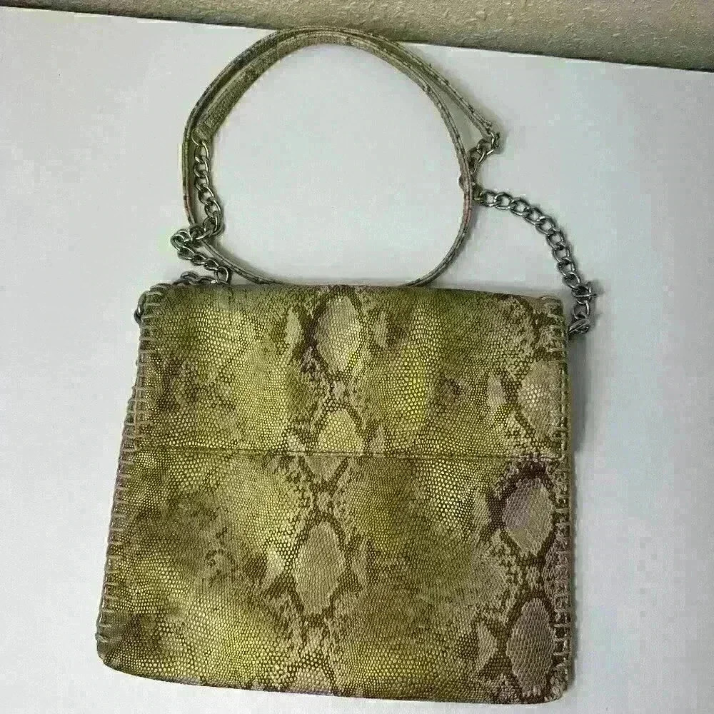 ✅Chico’s Faux Leather Crossbody / Shoulder Bag Purse Snakeskin Chain